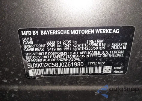 2018 BMW X6 xDrive35I из США, поврежденный, VIN 5UXKU2C58J0Z61980